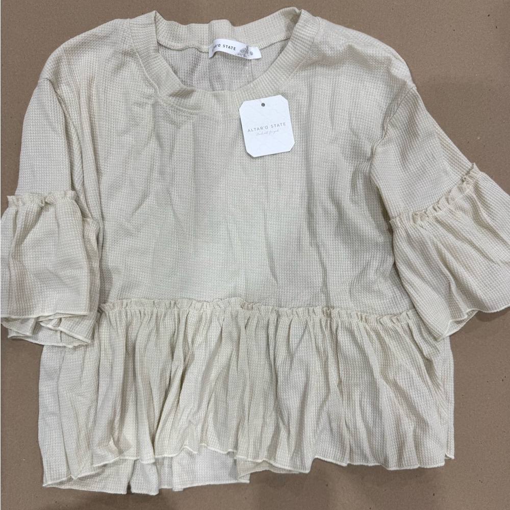 Altar'd State Beige Ruffle Blouse